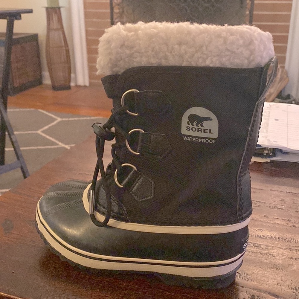 Sorel Waterproof Fleece Lined Duck Boots Navy Blue Kids Size 1 - Picture 6 of 11
